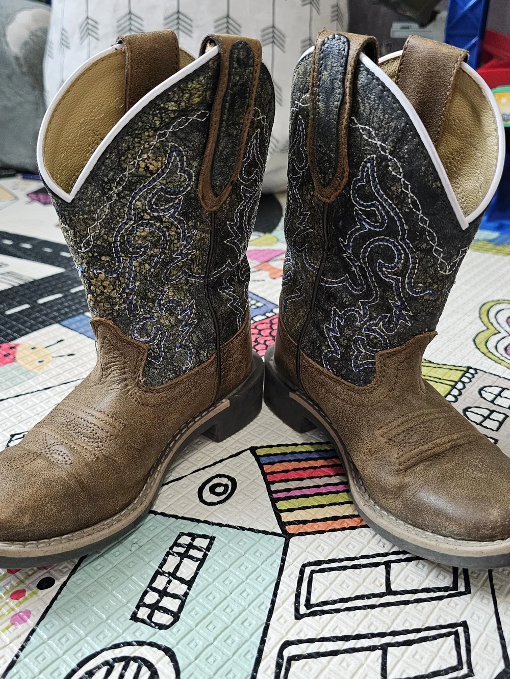 Brown Leather Children's Cowboy Boots with Embroidered Shaft